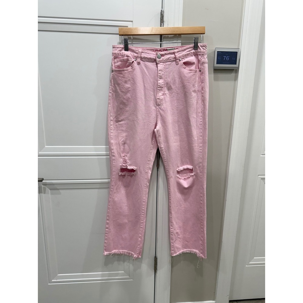 VIP‎ Jeans Pink Distressed High Waisted Frayed Hem Denim Pants Size 15/16